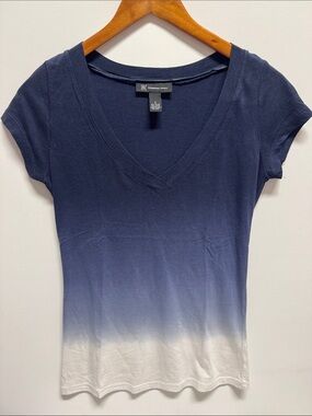 INC International Concepts Navy to White Ombre V-Neck Short Sleeve Tee